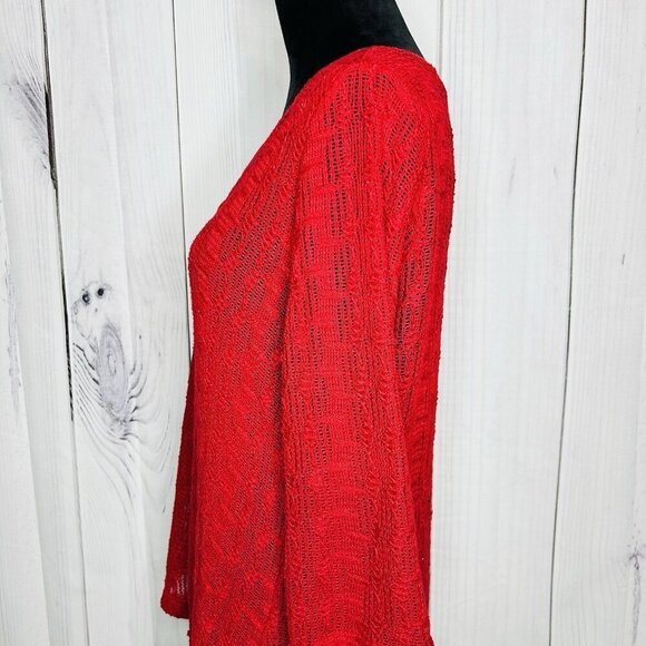 Chicos Womens Sweater Sz 2 Large Red Asymmetrical Pullover V-Neck Open-Knit - Picture 5 of 10